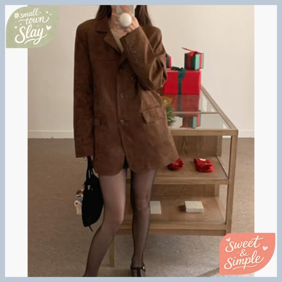 Faux Leather Oversized Jacket Women's Fall Winter Outerwear Y2K Style - Picture 3 of 6